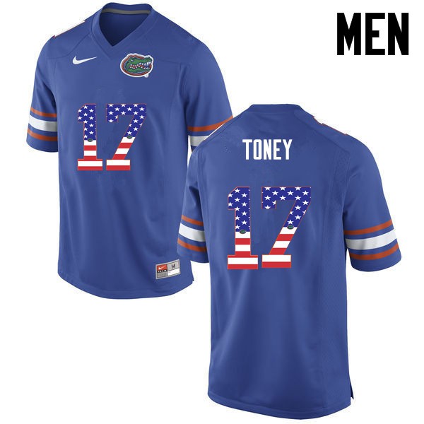 Florida Gators Men #17 Kadarius Toney College Football USA Flag Fashion Blue